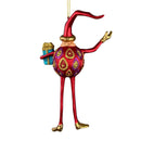 Baumschmuck  Weihnachtsmann mit langen Beinen und einem Geschenk 17 cm rot-gold Christbaumschmuck