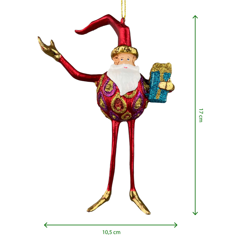 Weihnachtsmann Gabenträger Weihnachten Baumschmuck Figur Deko Hänger Christbaumschmuck 17 cm rot-Gold mit Geschenken