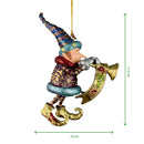 Kleiner Weihnachtsmann Elf Gabenträger Weihnachten Deko Hänger Christbaumschmuck 11,5 cm Lila-türkis-Gold mit Trompete