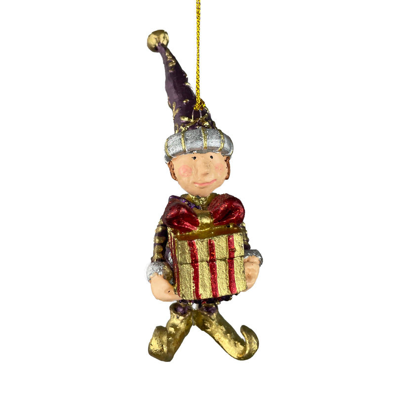 Kleiner Weihnachtsmann Elf Gabenträger Weihnachten Deko Hänger Christbaumschmuck 12 cm Lila-rot-Gold mit Geschenken