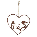 2-er Set Hänger Herz mit Vogel Rost Metall Ornament Ostern Frühling Fensterdekoration mit Schnur zum Aufhängen Deko sortiert