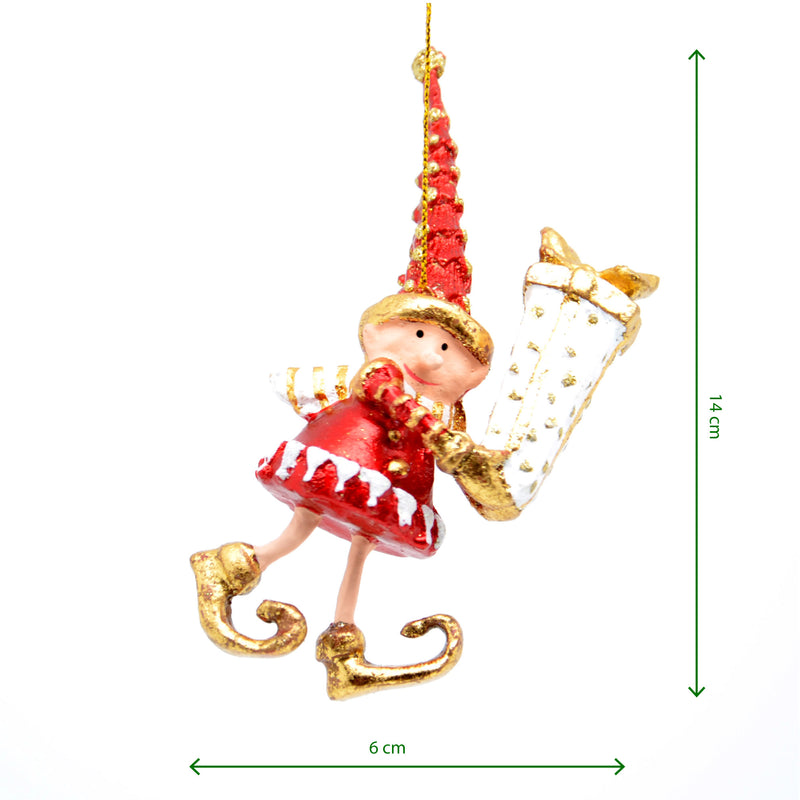 Kleiner Weihnachtsmann Elf Gabenträger Weihnachten Deko Hänger Christbaumschmuck 12 cm Rot Weiß Gold mit Geschenken