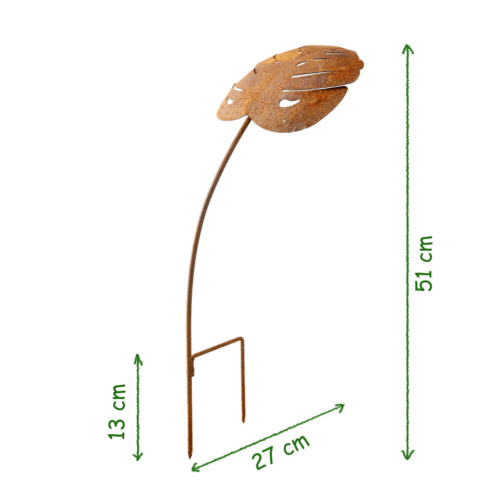 Ginkgo-Blatt-Gartenstecker Aus Metall – Rostfarben, Ca. 25x118 Cm, Deko Für Beet & Topf