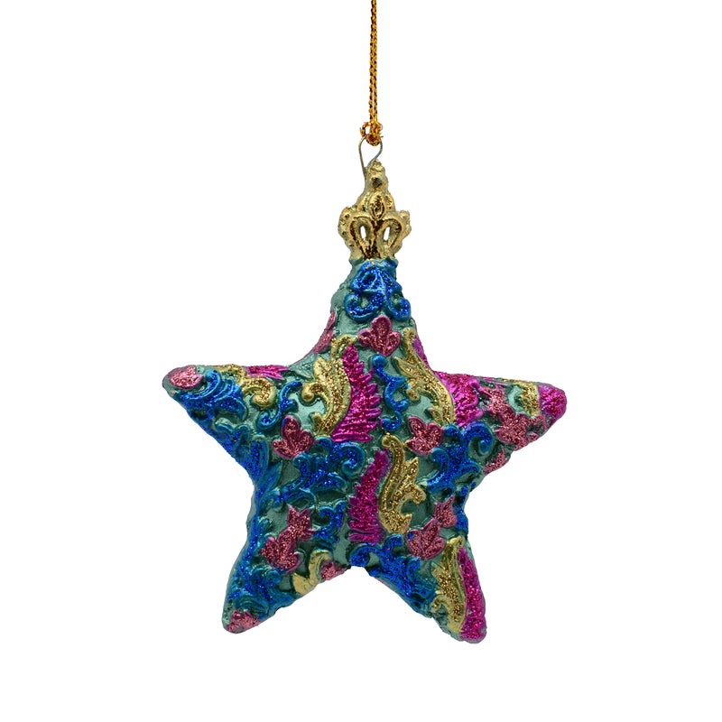 Christbaumschmuck Baumschmuck Stern Weihnachtsbaum Weihnachten Hänger Ranken grün-blau-pink 9cm