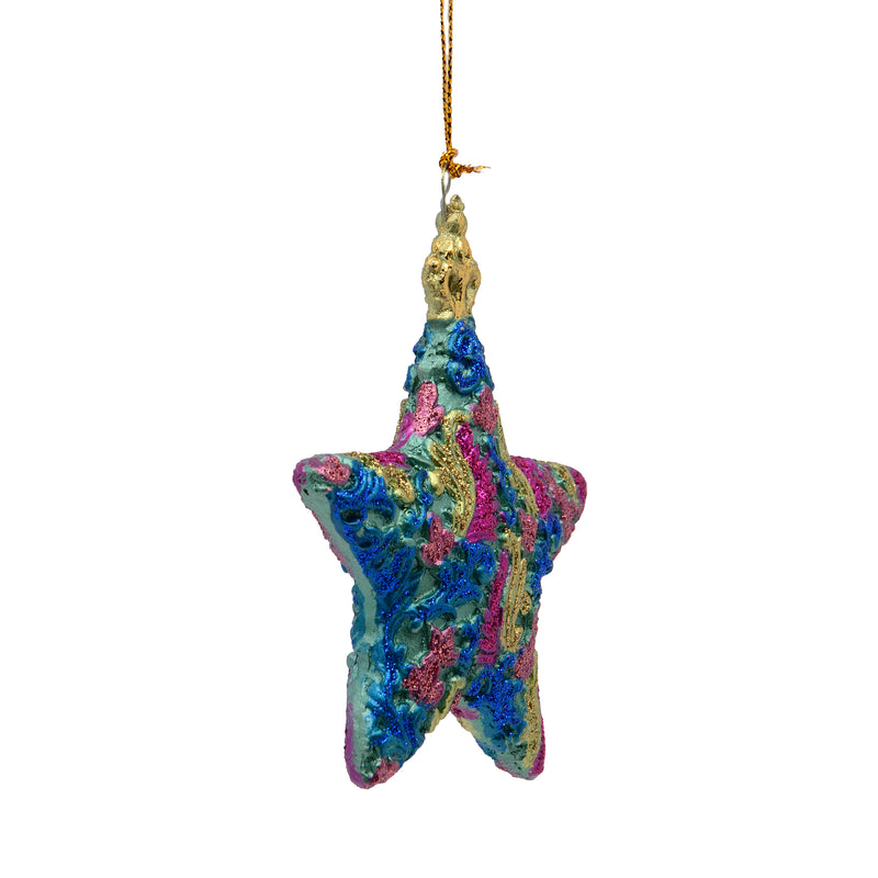 Christbaumschmuck Baumschmuck Stern Weihnachtsbaum Weihnachten Hänger Ranken grün-blau-pink 9cm