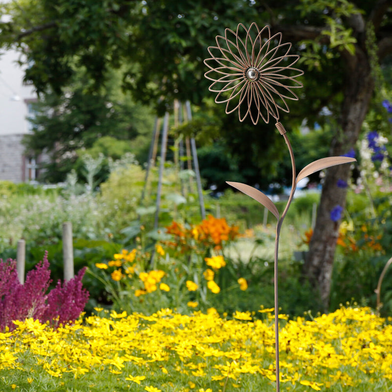 Deko Blumenstecker Blume mit silberner Kugel in der Mitte Stecker Bodenstecker Gartendeko Stab braun lackiert Beetstecker 90 cm hoch