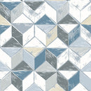 Wachstuchtischdecke PVC "Cubi"  geometrisch blau grau weiß 1,4m Br. Meterware