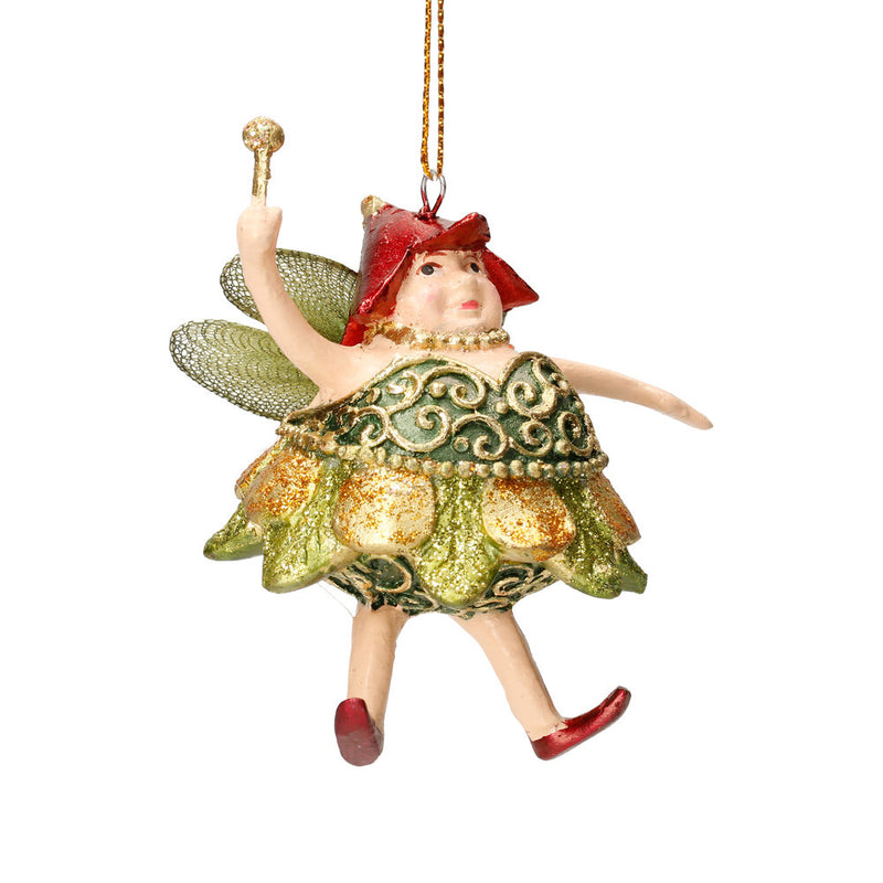 Pummelelfe Baumschmuck Figur Dicke Elfe mini Fee gold-grün Hänger Ostern Frühling Weihnachten 8cm