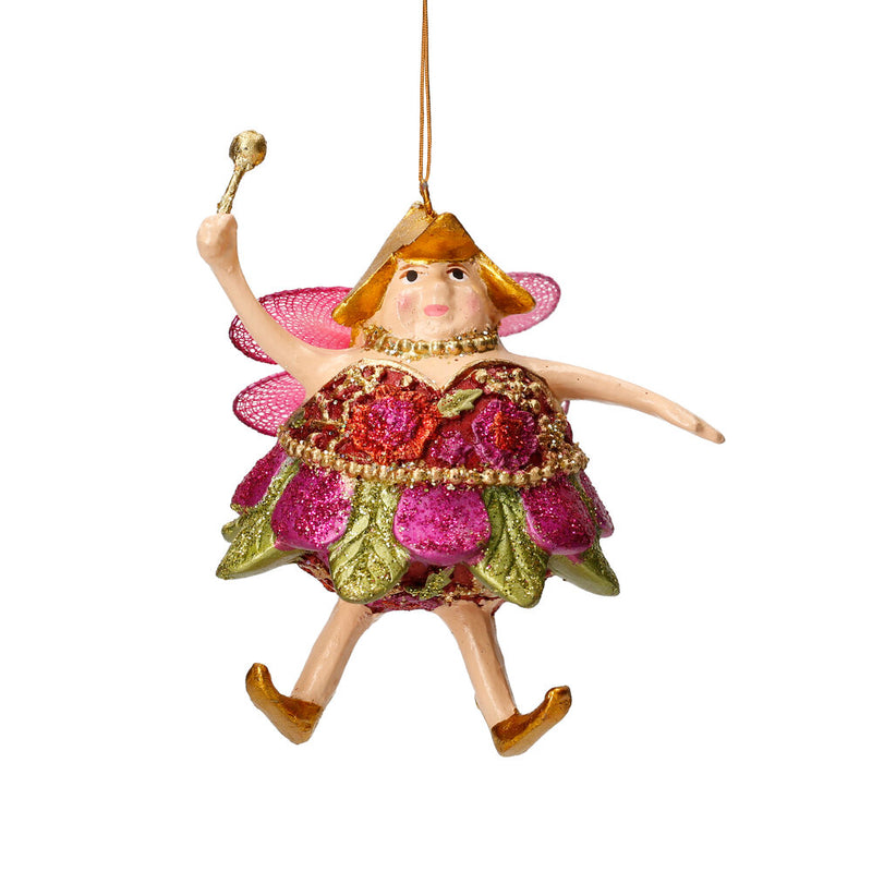Pummelelfe Baumschmuck Figur Dicke Elfe mini Fee orientrot-grün Hänger Ostern Frühling Weihnachten 8cm