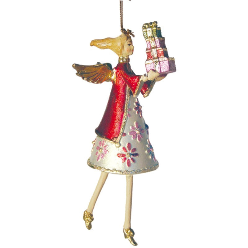 Christbaumschmuck Figur Engel weiß-rot mit Geschenken Hänger Baumschmuck 13cm