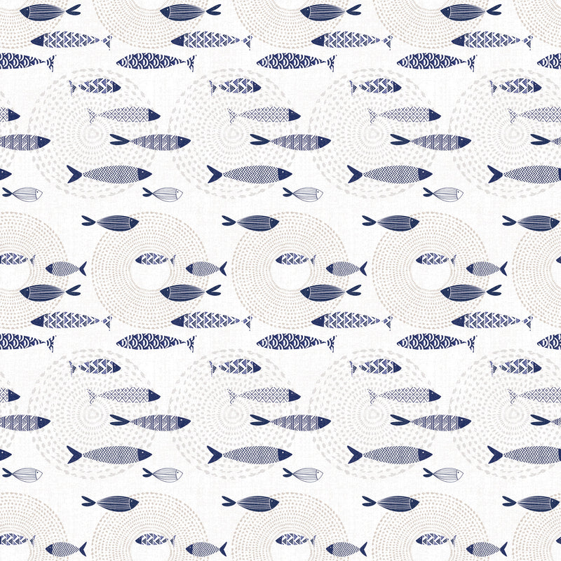 Wachstuchtschdecke "Fische" dunkelblau-weiß Wachstuch Wachstischdecke Kommunion Konfirmation Taufe Breite 140cm Schutzdecke (Meterware)