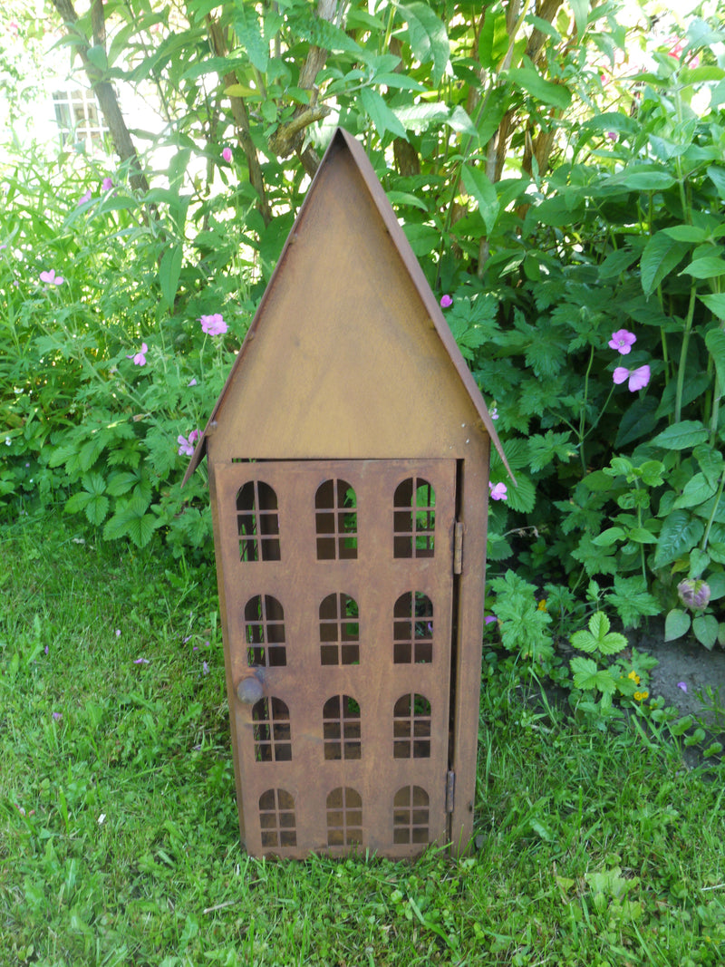 Gartendeko Haus in 3 Größen Laterne Gartenlicht zum Stellen Metall Rost Deko