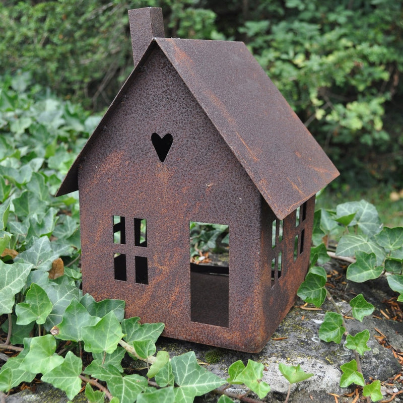 Gartendeko Haus in zwei Größen Laterne Gartenlicht zum Stellen Metall mit Edelrost Deko