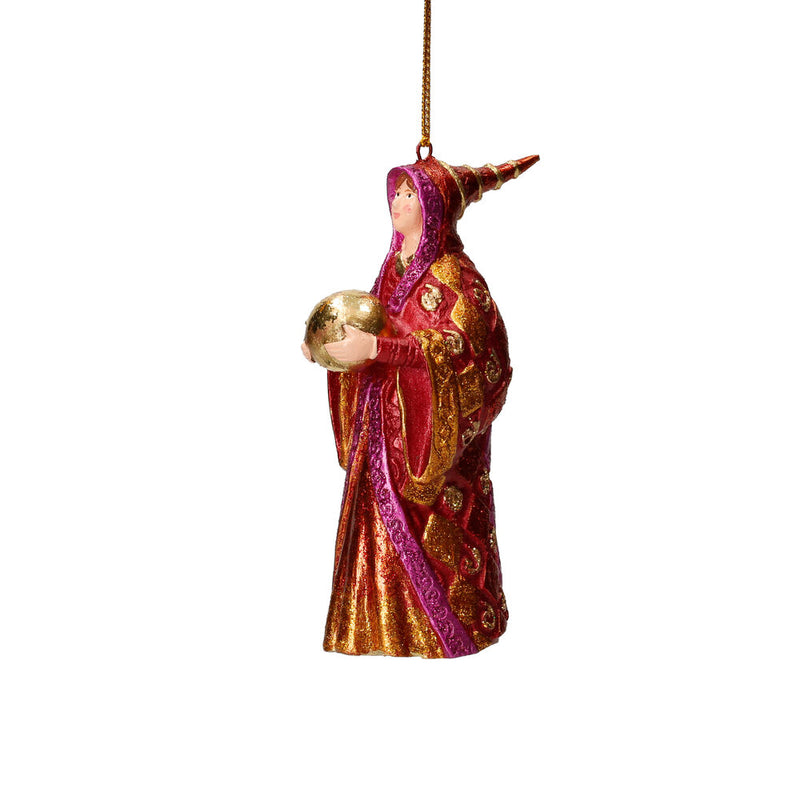 Zauberin Hexe Weihnachten Baumschmuck Figur Deko Hänger Christbaumschmuck 12 cm rot-gold