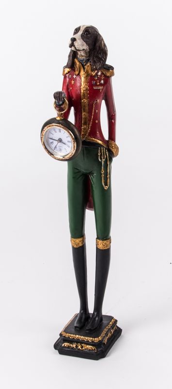 Kaminuhr Uhr zum Hinstellen Hund mit Uhr Standuhr Tischuhr 43 cm hoch rot grün schwarz