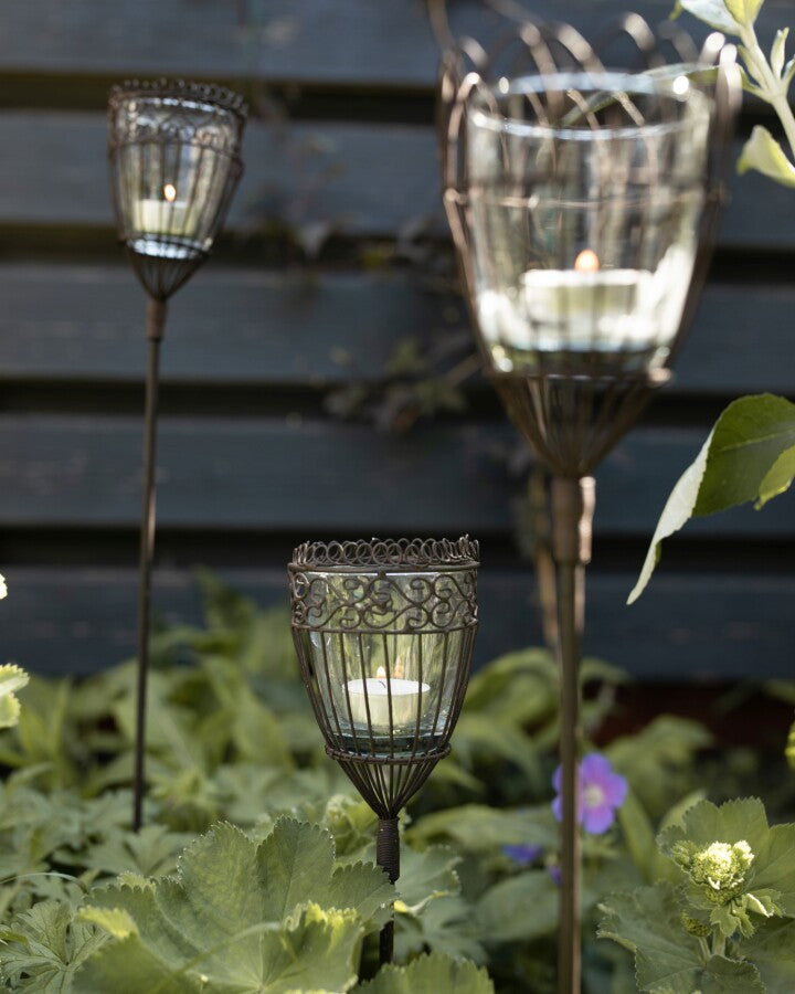 1 Stück Kerzenhalter 99 cm Gesamthöhe Metall Deko Outdoor-Kerzen Gartendeko Stab mit Glashalter fairtrade Handmade