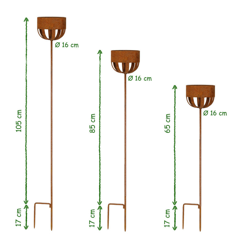 Kerzenhalter in 3 Größen Gartenlicht Rost Deko Outdoor-Kerzen Gartendeko Stab Edelrost