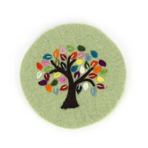Topfuntersetzer aus Filz in sechs Farben TREE OF LIFE hitzebeständig handgefertigt Fairtrade rund Ø 21 cm x 1cm hoch