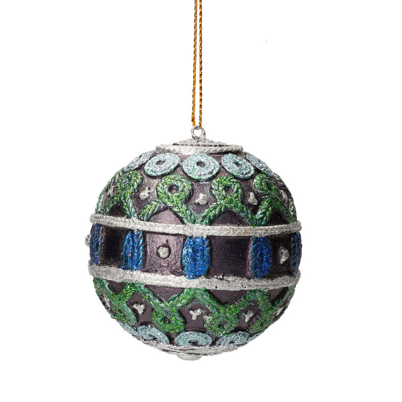 Christbaumschmuck Kugel verziert in blau-grün-silber ø 6cm Weihnachtsbaum Weihnachten Hänger
