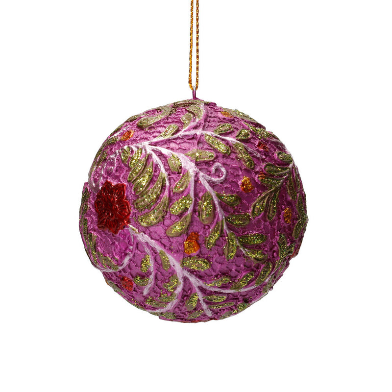 Christbaumschmuck Kugel mit  Ranken und Blüten  pink grün silber ø 6cm