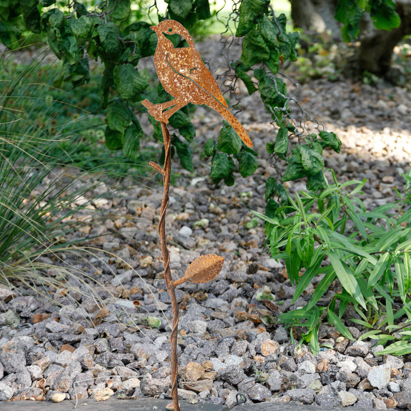 Gartenstecker Rost Vogel aus Metall verrostet Stecker Gartendekoration Beet Stab Bodenstecker Edelrost Spieß