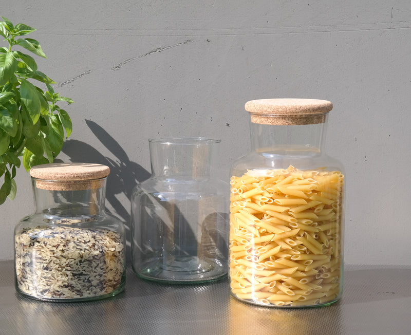 Aufbewahrungsglas "Mol" mit Korken Dekoration recycling Glas La Mediterranea leicht grün recycled nachhaltig in 3 Größen