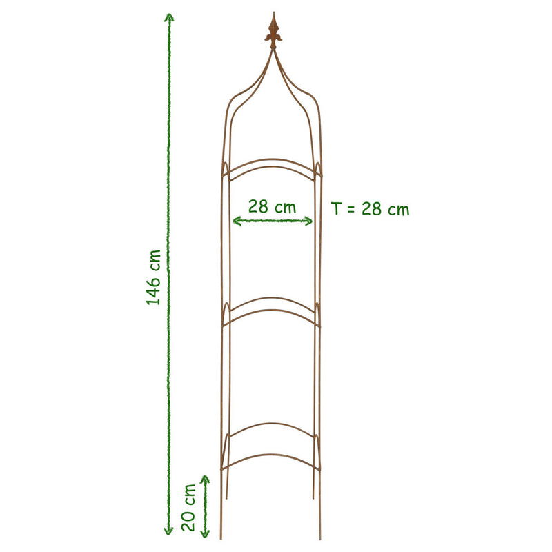 Rankgitter Rankhilfe Obelisk quadratisch m. Lilie Rankgerüst Metall mit Edelrost 146cm hoch