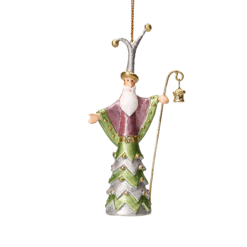 Christbaumschmuck Figur Weihnachtsmann mit Stab grün-silber-pink Hänger 14cm