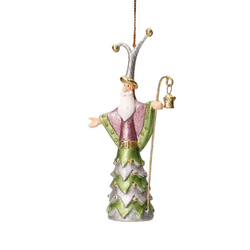 Christbaumschmuck Figur Weihnachtsmann mit Stab grün-silber-pink Hänger 14cm
