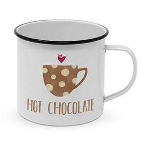 Campingbecher Tasse "Hot Chocolate" emailliert mit Henkel Becher 9 x 9,8cm weiß-braun Outdoor Indoor Camping Picnick