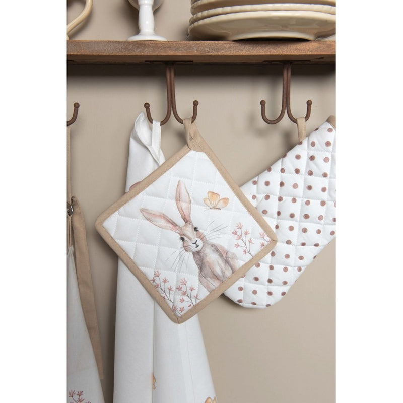 Ofenlappen Topflappen HASE Osterhase beige/weiß hitzebeständig gefüttert aus Baumwolle Küche Backofen Maße: Länge: 20 cm, Breite: 20 cm