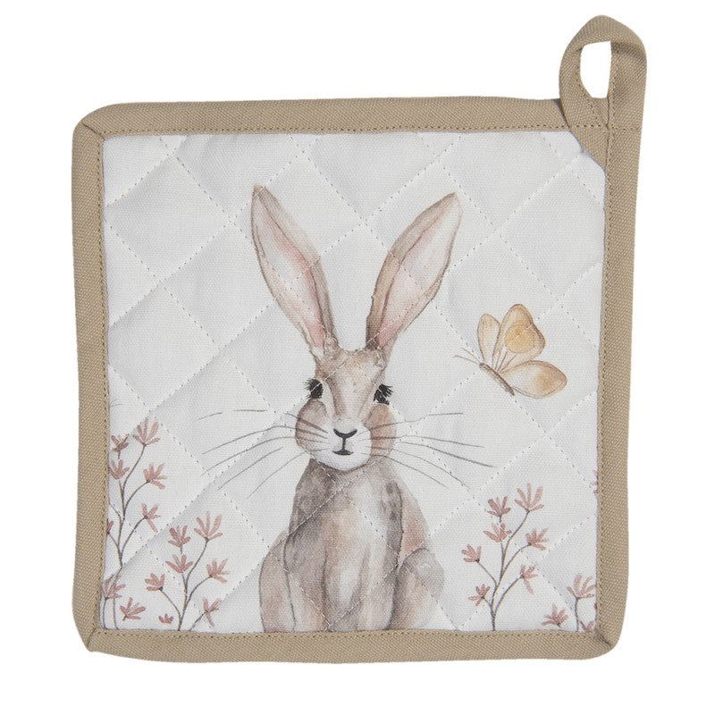 Ofenlappen Topflappen HASE Osterhase beige/weiß hitzebeständig gefüttert aus Baumwolle Küche Backofen Maße: Länge: 20 cm, Breite: 20 cm