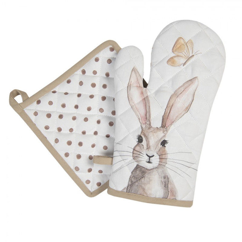 Ofenlappen Topflappen HASE Osterhase beige/weiß hitzebeständig gefüttert aus Baumwolle Küche Backofen Maße: Länge: 20 cm, Breite: 20 cm