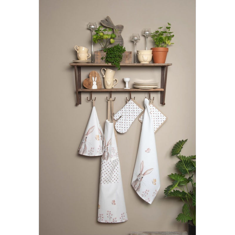 Ofenlappen Topflappen HASE Osterhase beige/weiß hitzebeständig gefüttert aus Baumwolle Küche Backofen Maße: Länge: 20 cm, Breite: 20 cm