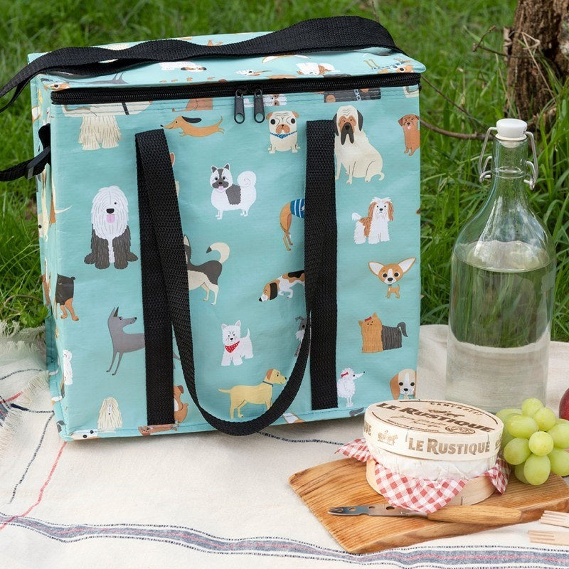 Isolierte Kühl- Picknicktasche aus recycelten Plastikflaschen "DOGS" türkisblau Hunde