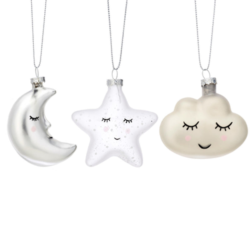 Christbaumschmuck Deko Hänger Mond Stern Wolke - 3er Set Süße Träume