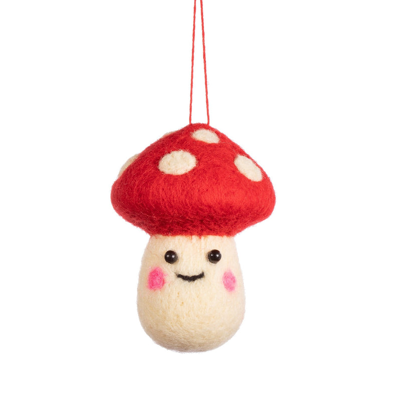 Christbaumschmuck Deko Hänger Fliegenpilz Pilz mit Gesicht aus Filz rot-weiß gepunktet Weihnachten