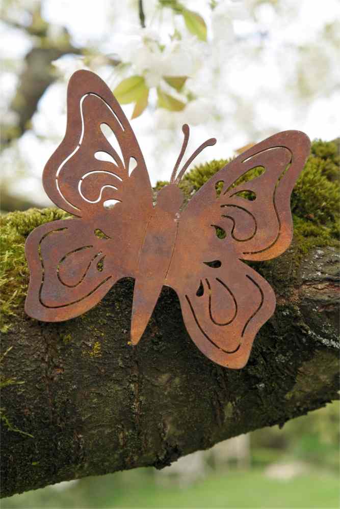 Gartendeko Schmetterling mit Dorn Schraube Insekt Baumtier Metall Rost Deko