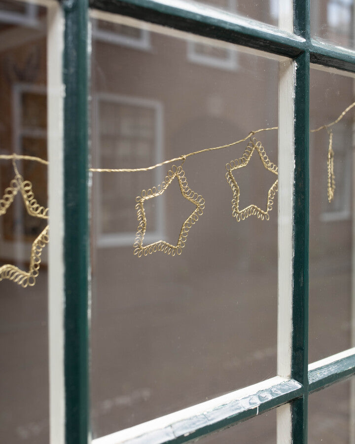 Girlande Kette mit Sternen aus Metall gold fairtrade Handarbeit Weihnachten Dekoration Christbaum 11cm x 195cm lang