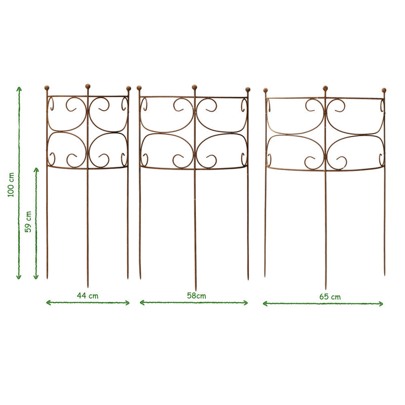 3-er Set in 3 Größen Rankgitter Staudenbinder Rankgerüst halbrund Rost 100cm