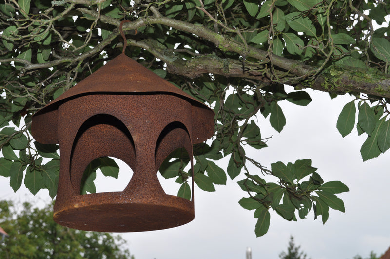 Vogelhaus Futterstation Vogelfutter zum Aufhängen Metall Rost Deko Durchmesser 28cm