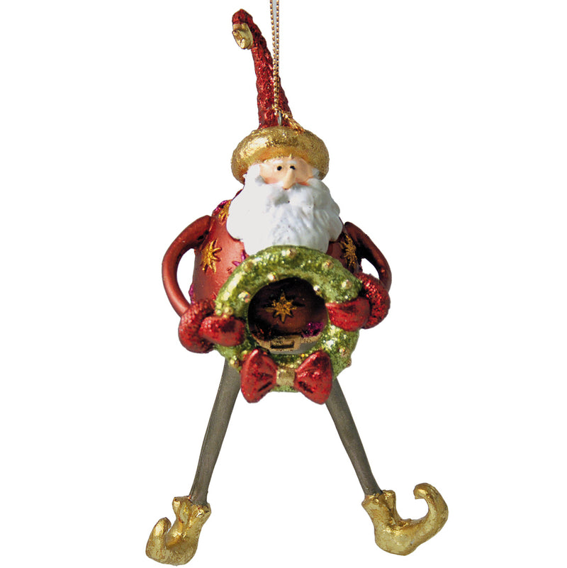 Weihnachtsmann Gabenträger Weihnachten Baumschmuck Figur Deko Hänger Christbaumschmuck 16 cm rot mit Kranz