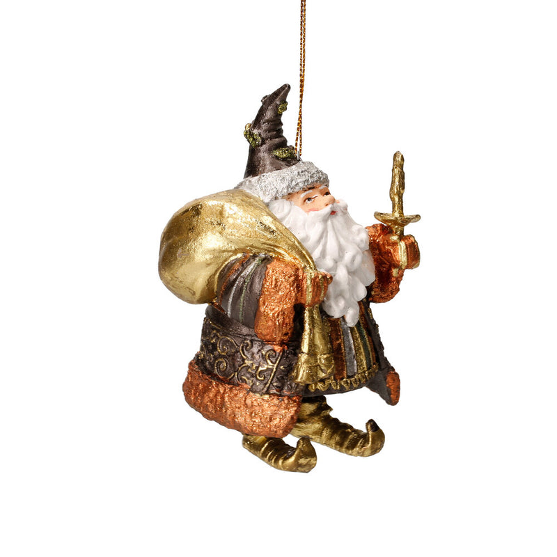 Christbaumschmuck Figur Weihnachtsmann dick mit Geschenken braun gold 15cm
