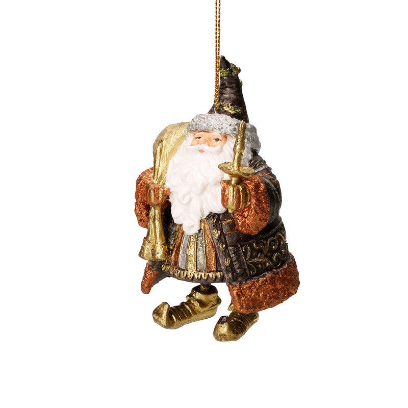 Christbaumschmuck Figur Weihnachtsmann dick mit Geschenken braun gold 15cm