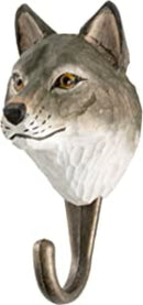 KLEIDERHAKEN WOLF Garderobe Wandhaken massiv Landhaus Vintage handgeschnitzt und handbemalt Holz und Metall-Haken 11cm hoch