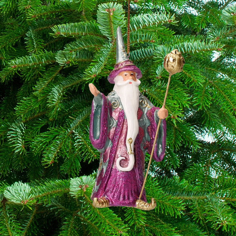Zauberer Hexer Weihnachten Baumschmuck Figur Deko Hänger Christbaumschmuck 12 cm blau-pink