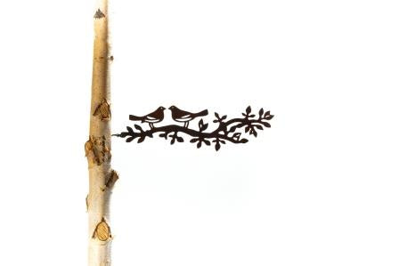 Gartendeko Ast Zweig mit 2 Vögeln und Schraube zum Reindrehen Metall Rost Garten verrostet Landhaus Deko 32cm x 10cm